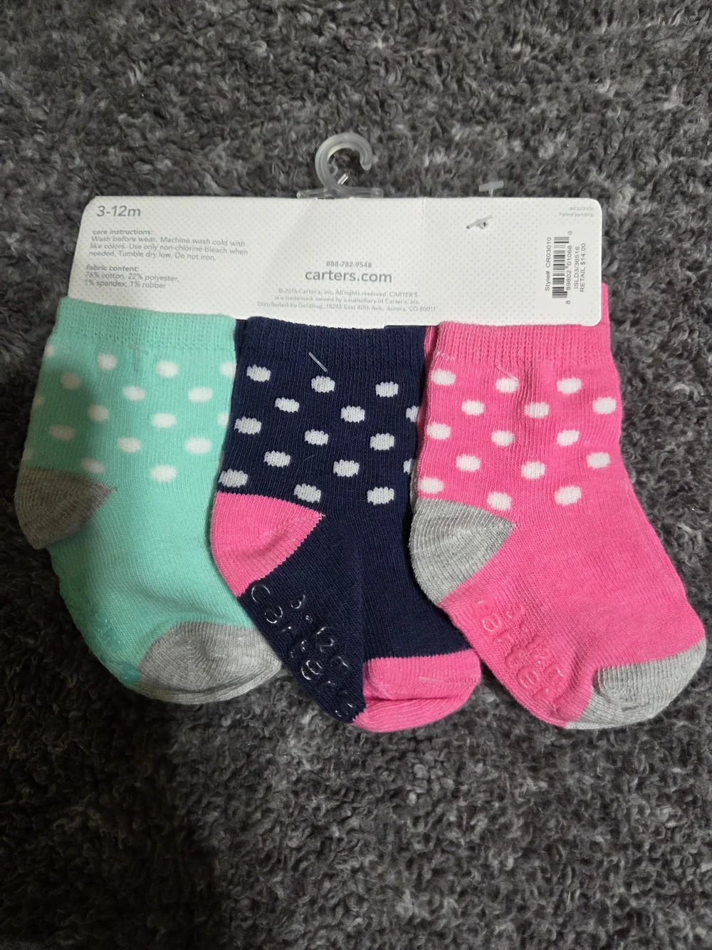 carter's Toddler Polka Dot Non-Slip Socks - Pink, Navy & Mint